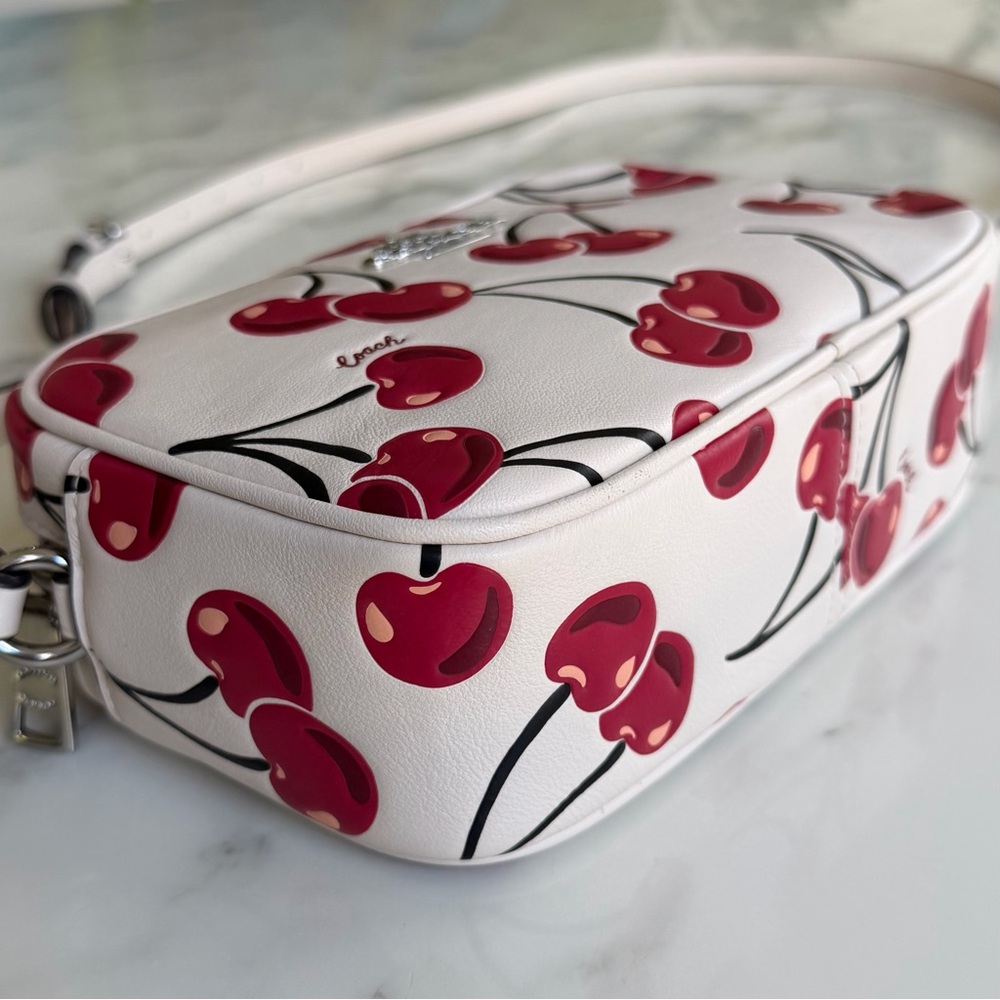 Coach Mini Jamie Camera Bag With Cherry Print Crossbody Chalk Leather CAB04 - Picture 5 of 16